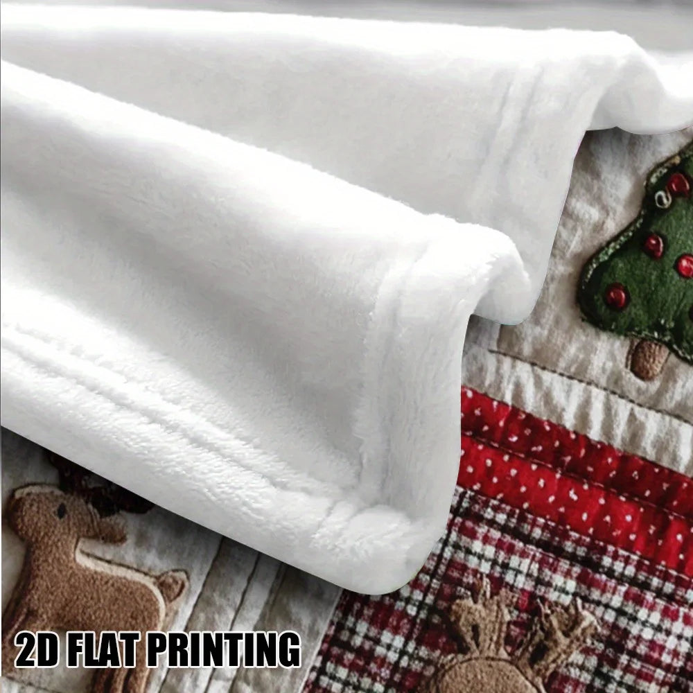 Cozy Christmas Throw Blanket – Soft Plaid with Candy, Santa & Reindeer for Sofa or Bed