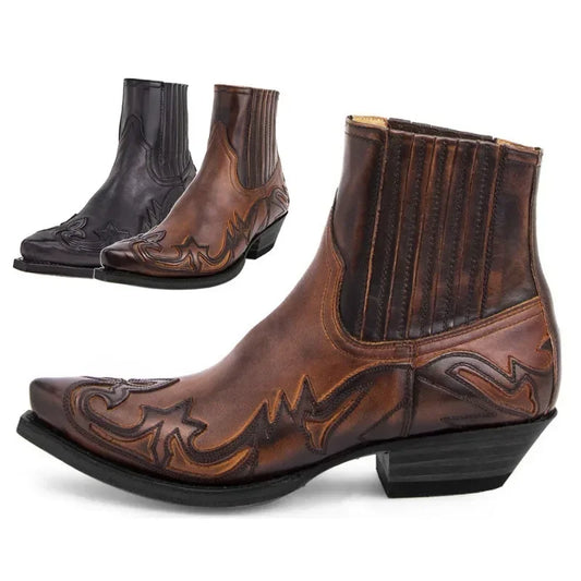 Western Embroidered Leather Ankle Boots Unisex EU 35-48