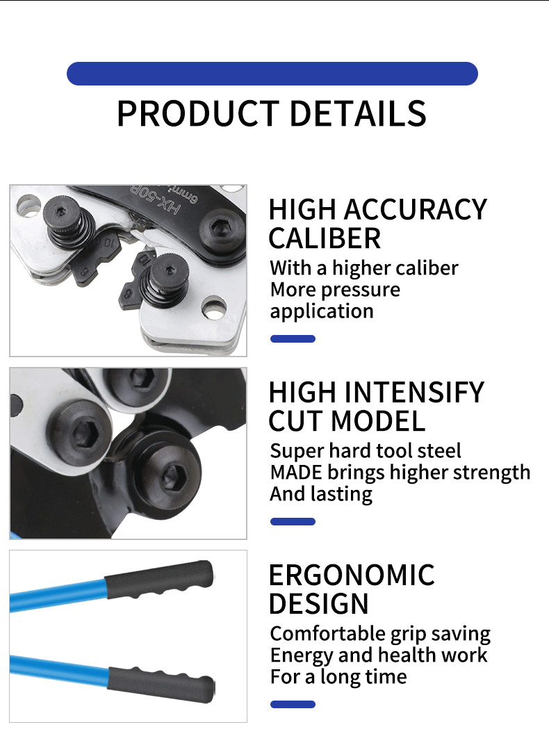 Portable cable manual crimping tool HX-50B crimping pliers 6-50mm ²/ AWG 10-0 ferrule terminal crimper hexagonal wiring pliers