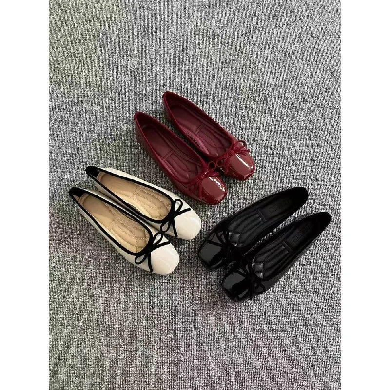 2025Spring and Autumn New Bowknot Shallow Soft-soled Women’s Loafers, French-style Versatile Square-toe Flats, Flat Ballet Shoes