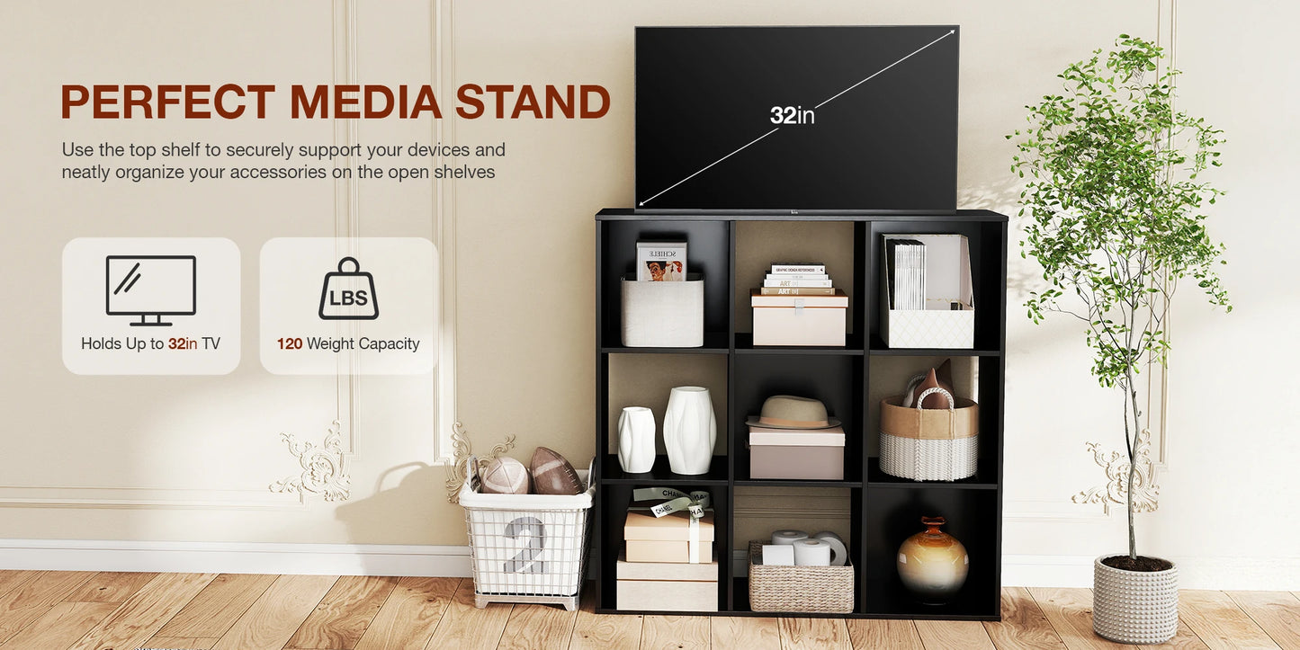 JHK 9 Cube Storage Organizer Wooden Shelf Bookcase Open Bookshelf for Living Room and Home Office Display Storage Bookcase