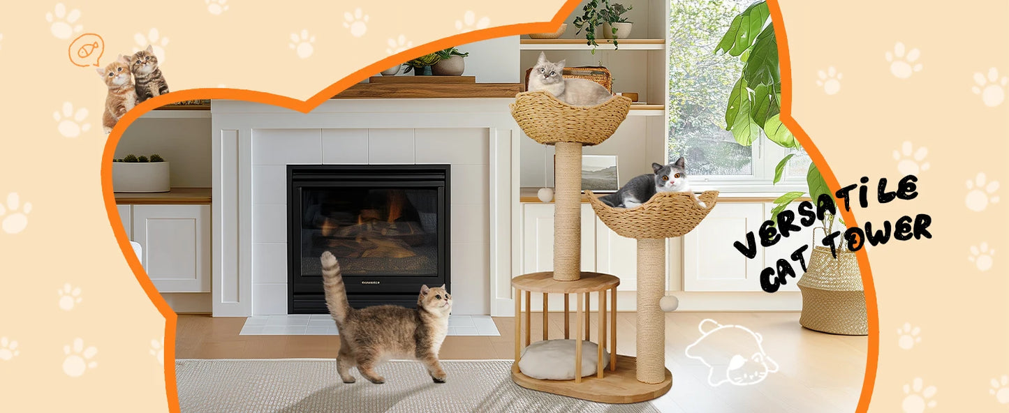 3-Tier Cat Tree Padded Plush Napping Perches Kitten Condo Sisal Rope Scratching Posts and Hanging Toy Tower for Indoor Kitties