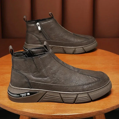 Mens Leather High Top Boots Waterproof Anti Slip Safety Motorcycle Boot