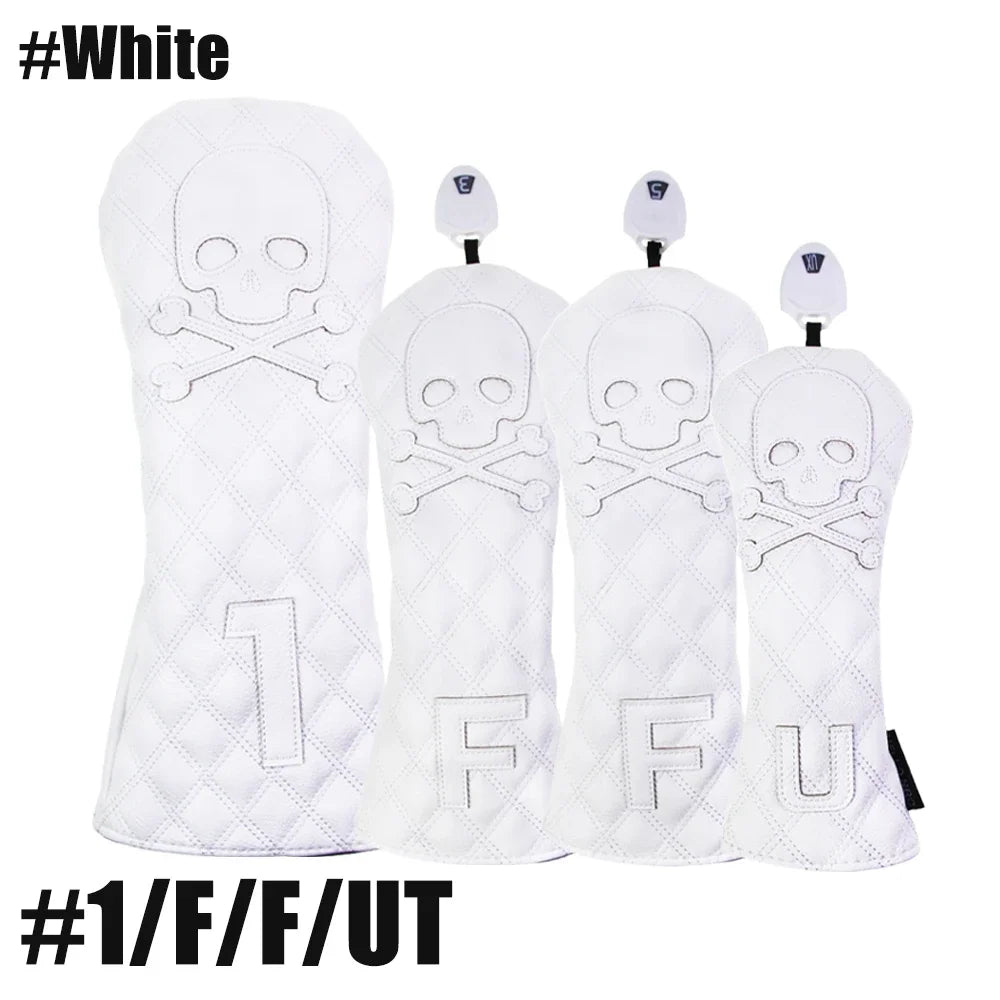 GLOOF Golf Skull Skeleton Head Cover Golf Club Black Leather cover set Fits Driver Fairway Wood Hybrid Golf supplies