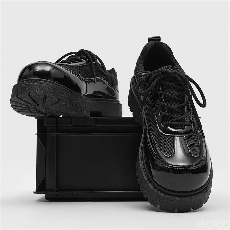 Men's Lace-Up Low-Top Shoes With Thick Sole PU Insole And PU Lining