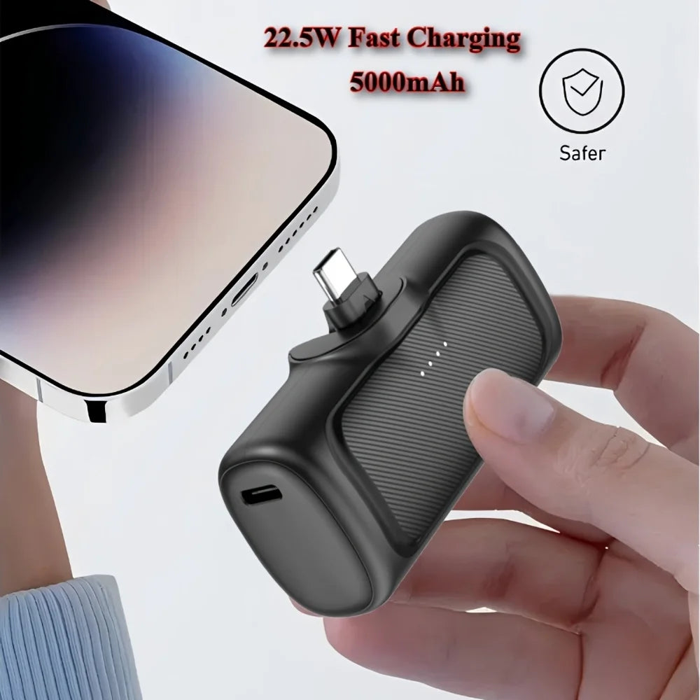 22.5W Fast Charging, 5000mAh Mini Portable Charger, USB-C Mobile Power, Universal Compatibility, USB Type-C, Dual Power Mode.
