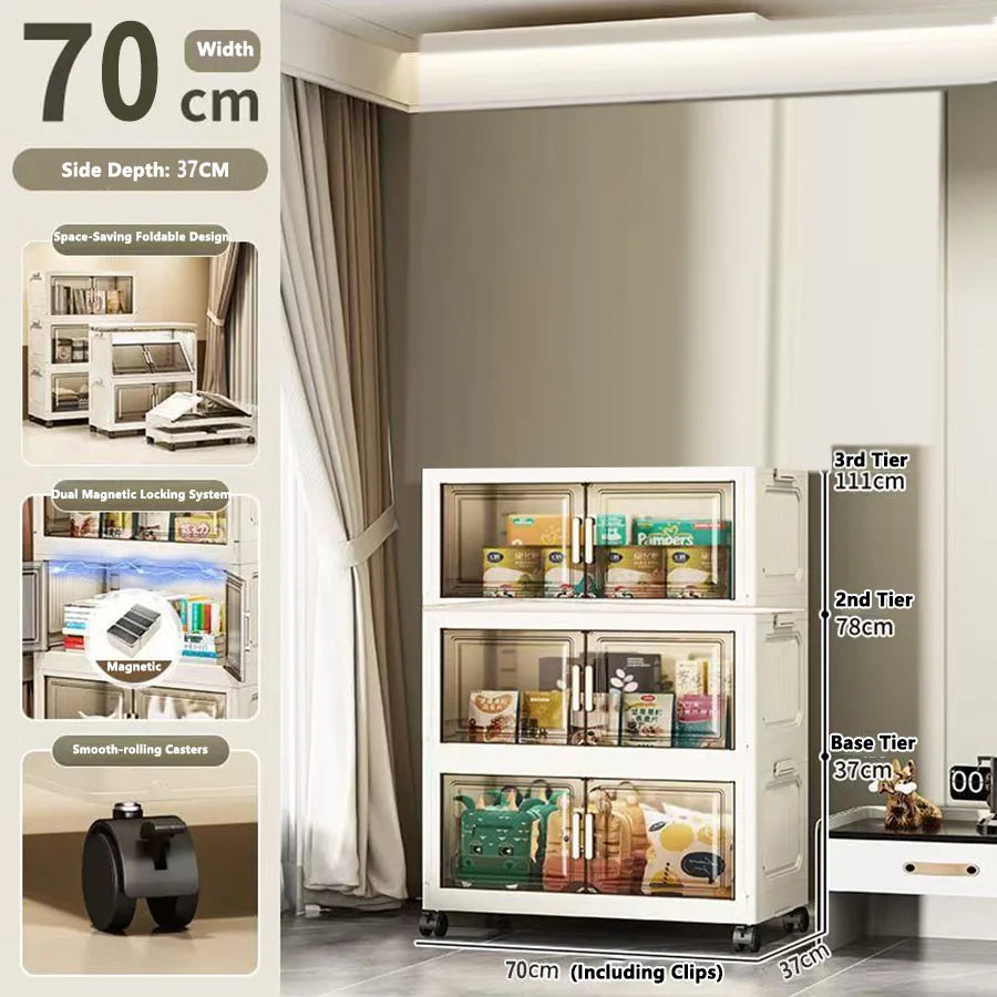 Storage Cabinet Folding Storage Box Home Living Room Toy Cabinet Storage Rack Snack Cabinet Installation-Free Kitchen Storage Cabinet Folding Storage Cabinet Organizer