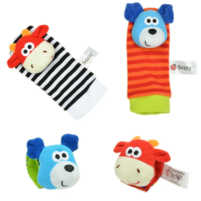 4PCS/SET Baby Rattle Toys Cute Stuffed Animals Wrist Rattle Foot Finder Socks 0~12 Months For Infant Boy Girl Newborn Gift