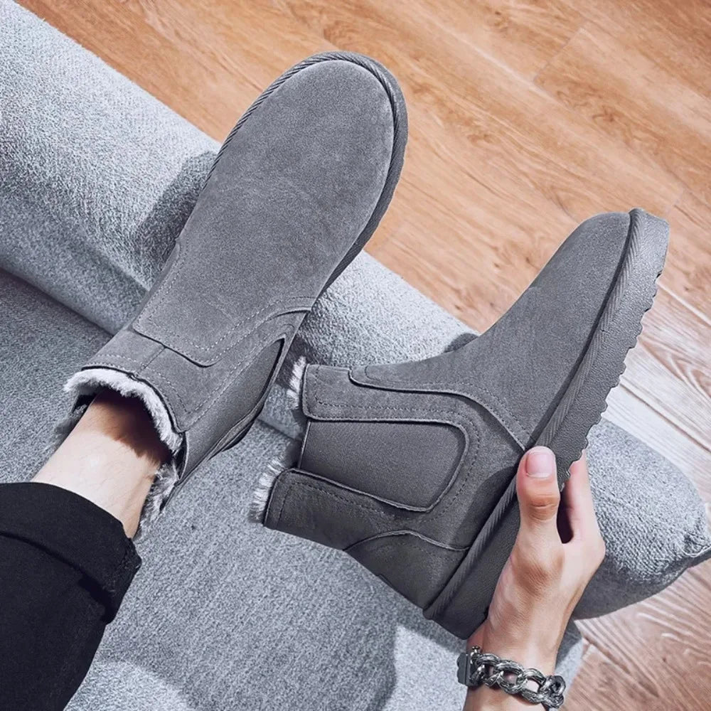 Leather High Top Winter Boots For Men With Plush Lining Outdoor Snow