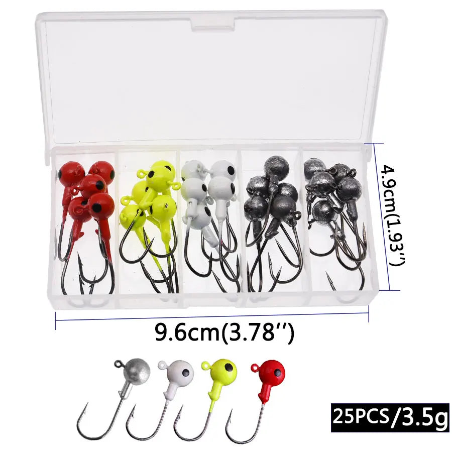 JYJ a box 1g 1.5g 2g 3g 3.5g fishing hook jig round head hook with mix colors , fishing tackle hook for soft grub worm baits