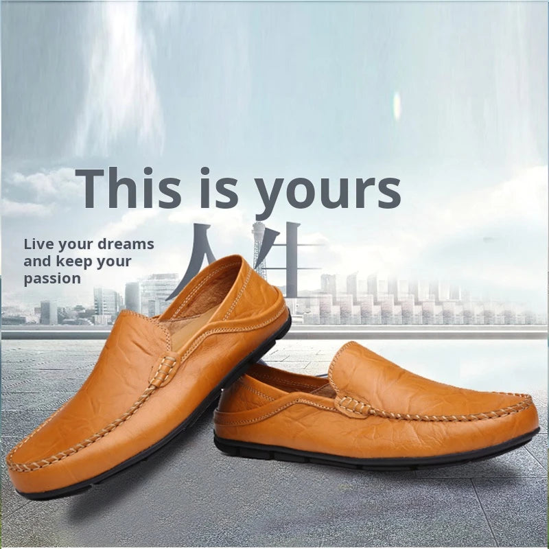 Men's Leather Slip-On Loafers, Business Casual Moccasin Shoes