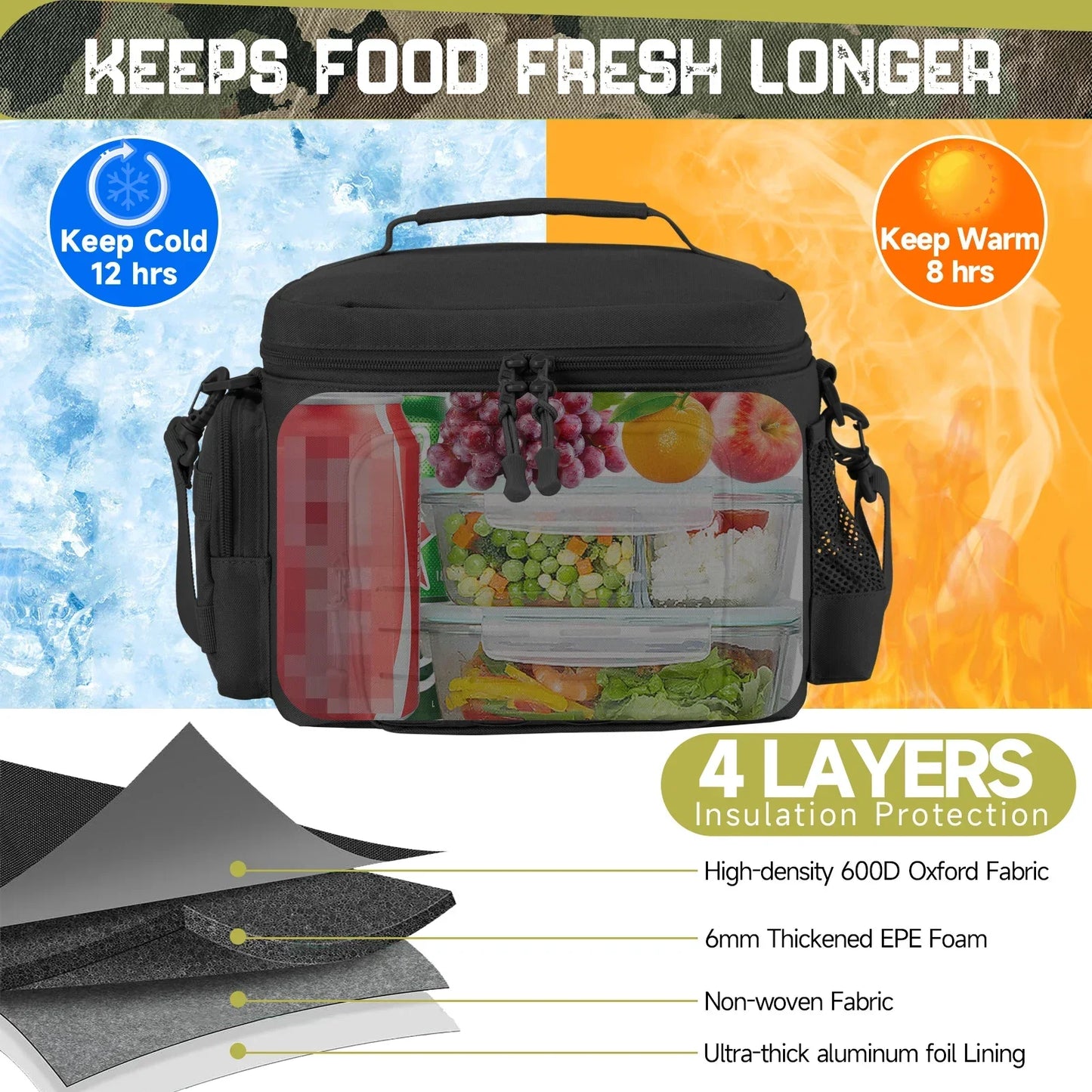 13L Tactical Thermal Cooler Bag Picnic Cooler Box Camping Lunch Bag Outdoor Heavy Duty Lunch Box Cooler Backpack Camping Storage