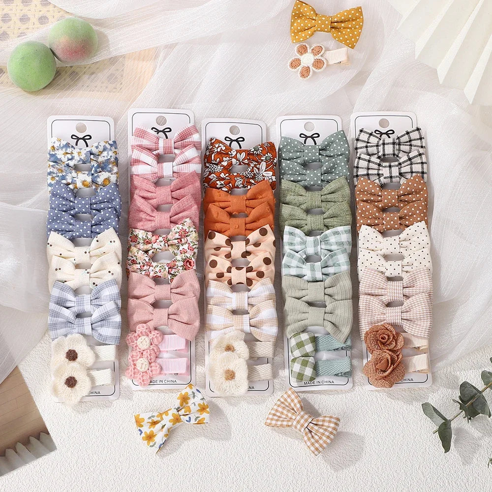 RAINBOW BOWS 10Pcs/set Handmade Fabric Printed Barrette Boutique Mini Bangs Bow Hair Clip Ins Daisy Hairgripes 2025 Spring Style