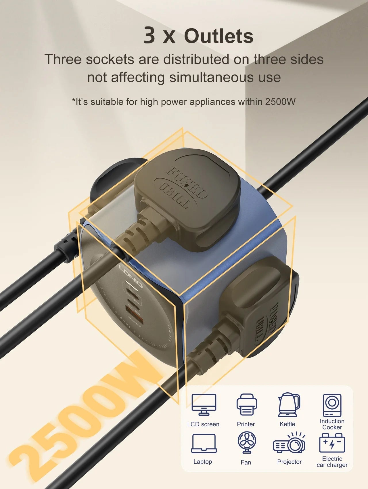 LDNIO Cube Power Strip 65W Charging Stations 2M Electric Extension Power Cord Uk Us Eu Plugs Adapter Usb Socket Surge Protector