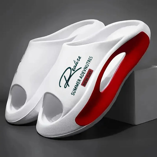 Lightweight EVA Men's Slide Open Toe Black and White Cartoon Design