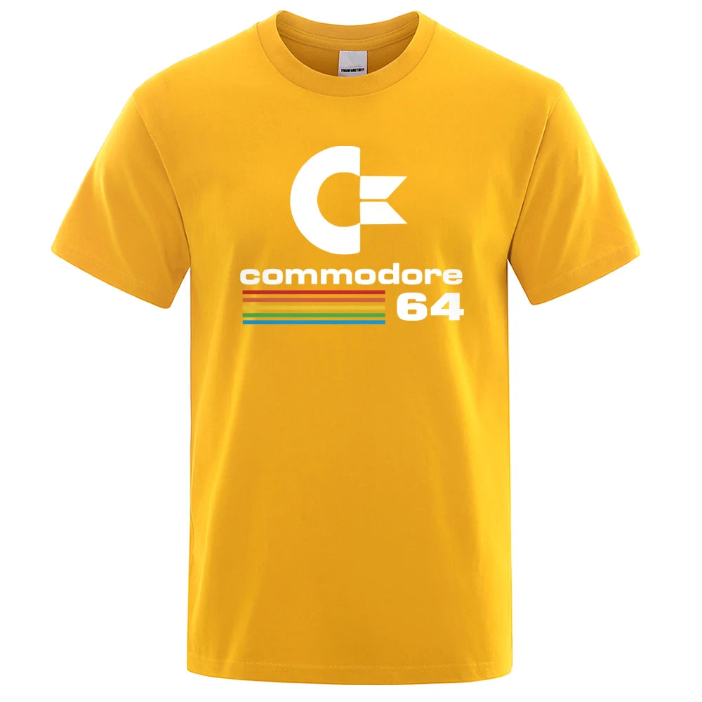 Loose Men T-shirts Summer Commodore 64 Print T Shirt C64 SID Amiga Retro Cool Design Street Short Sleeve Top Tee Cotton Clothes