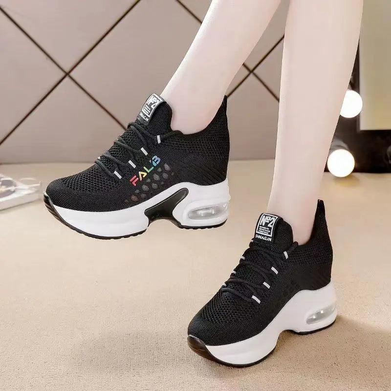 Breathable Thick Bottom Comfortable Women's Sneakers 2024 New Womens Lace Up Wedge Shoes Versatile Female Shoes