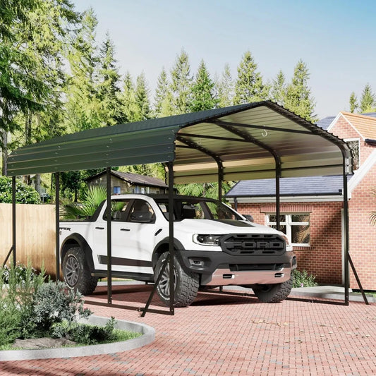 10x15 Carport Heavy Duty, Metal Carport with Galvanized Steel Roof, Metal Car Garage Multi-Use Shelter Outdoor Portable for Car,