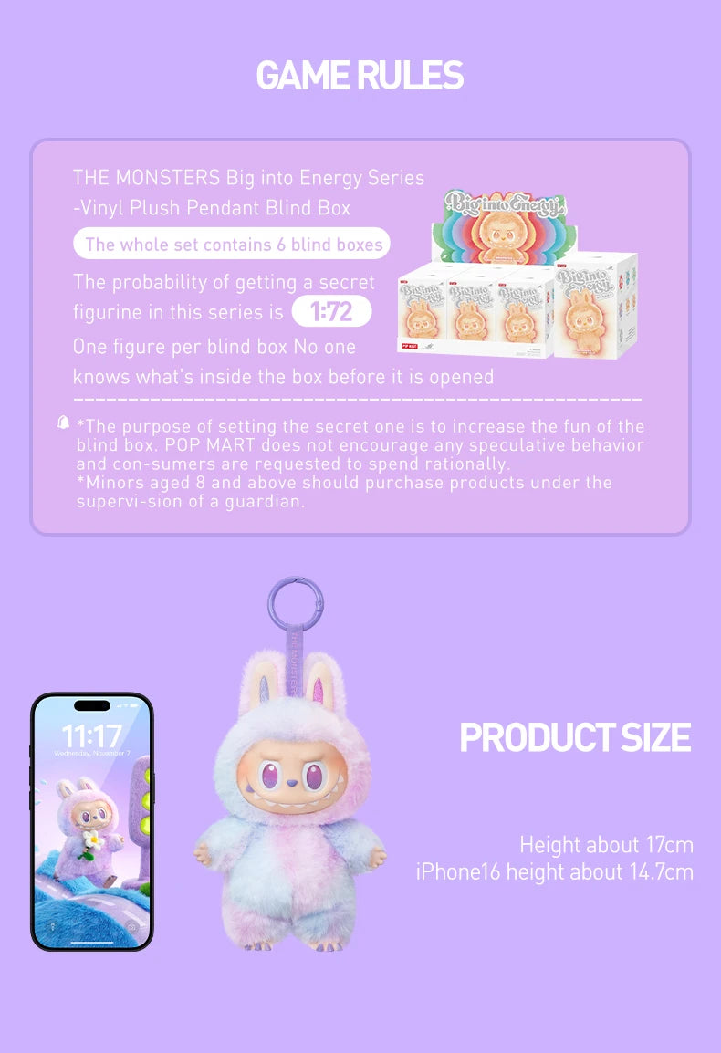 POP MART Labubu THE MONSTERS Big into Energy Series-Vinyl Plush Pendant Mystery Box Guess Bag Toys Doll Cute Anime Figure
