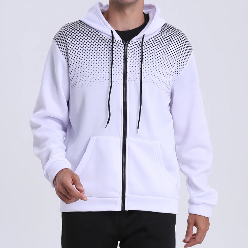 Men's Zip Up Hoodie Pocket Polka Pot Print Hooded Sweatshirt Sport Outdoor Casual Slim Fit Men Spring AutumnZipper Hoodie