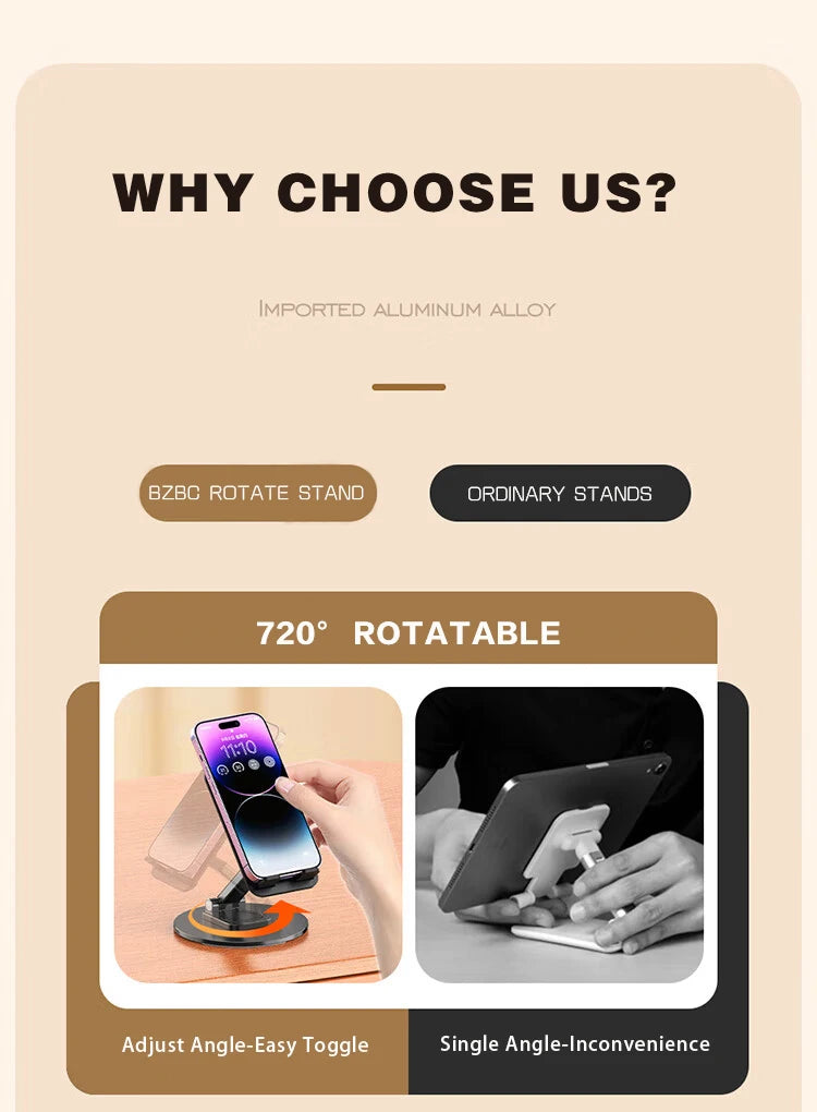 360 Degrees Rotable Metal Desk Mobile Phone Holder Stand For iPhone Xiaomi iPad Adjustable Desktop Tablet Table Cell Phone Stand