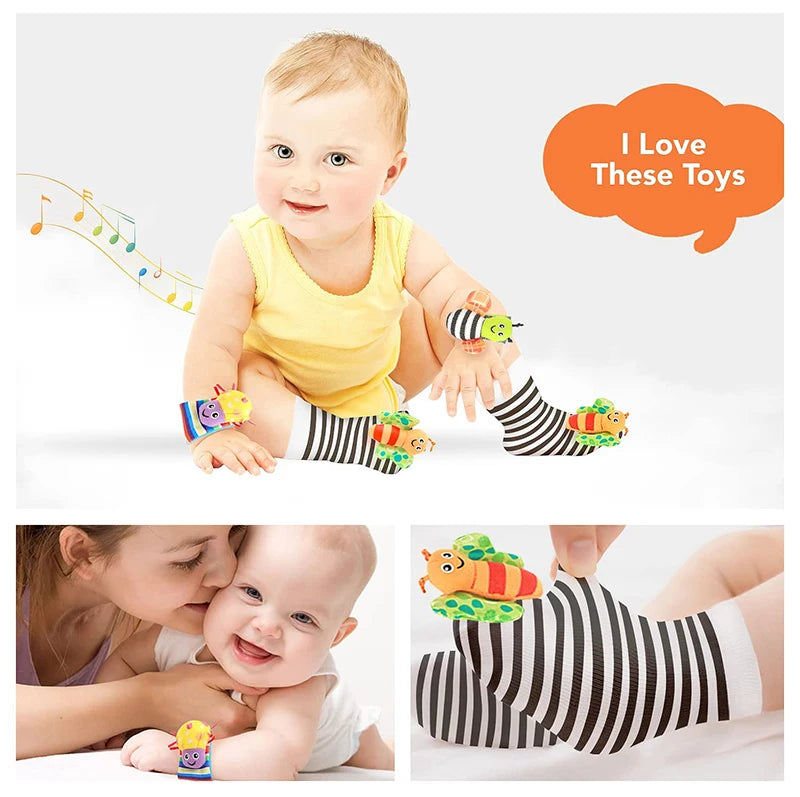4PCS/SET Baby Rattle Toys Cute Stuffed Animals Wrist Rattle Foot Finder Socks 0~12 Months For Infant Boy Girl Newborn Gift