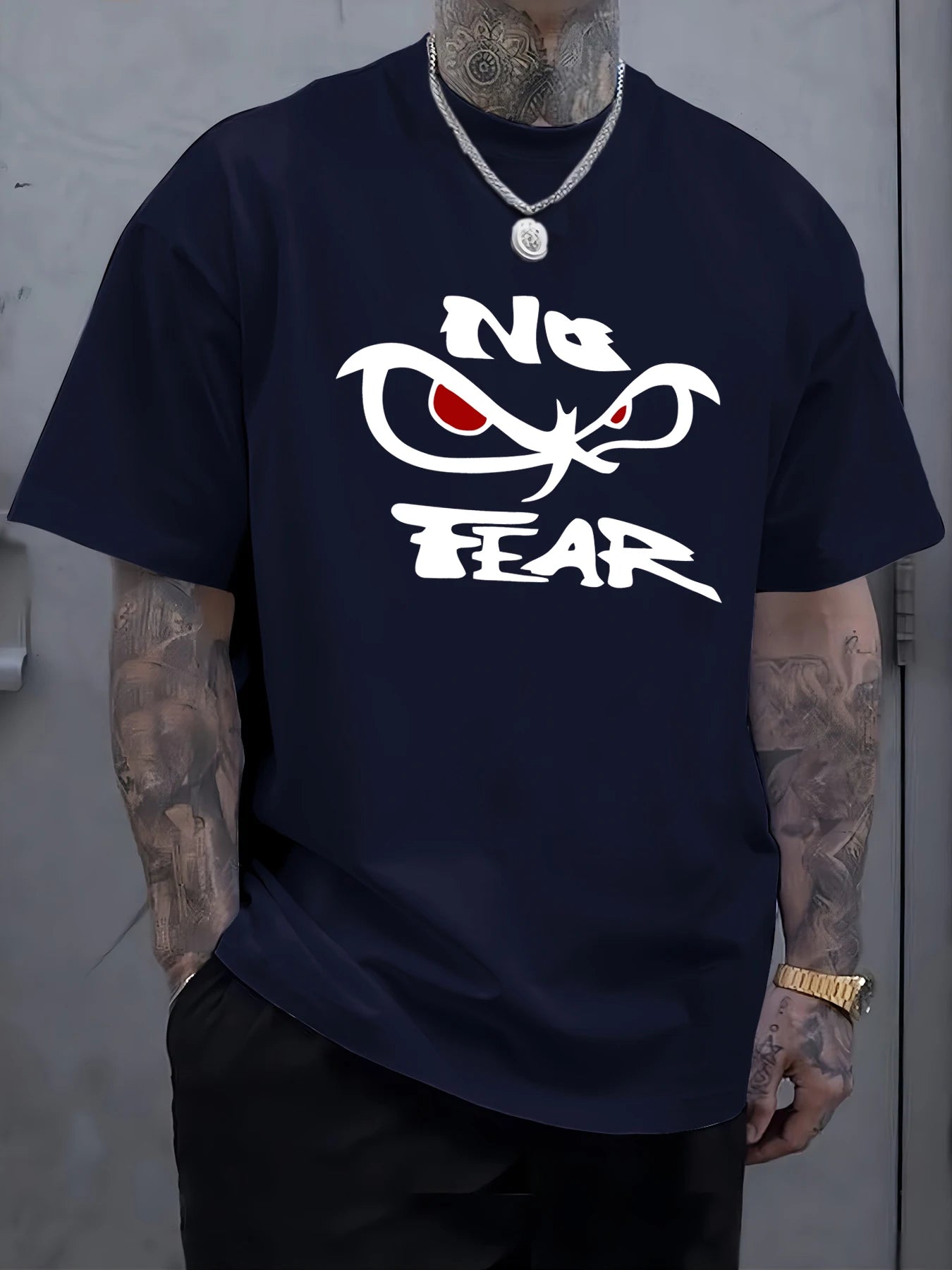No Fear Determined Gaze Print Mens T-Shirts Cotton Fashion Short Sleeve Oversized Soft Sports Clothes Summer Casual T Shirt