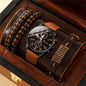 Elegant Leather Watch & Bracelet Set for Men – Fashion Quartz Wristwatch