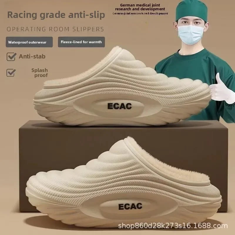 Waterproof Cotton Slippers for Men Winter Outdoor Wear EVA Indoor Home Warmth plus Fleece Medical Care Non-Slip Home Shoes