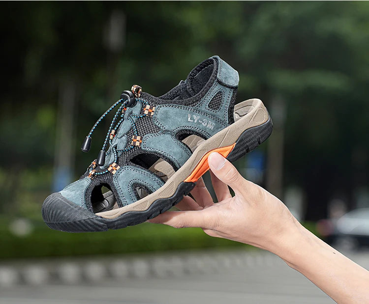 Blue Retro Leather Sandals Men Plus Size 48 Platform Sandals for Man High-quality Summer Men Shoes Comfortable Beach Sandals Man