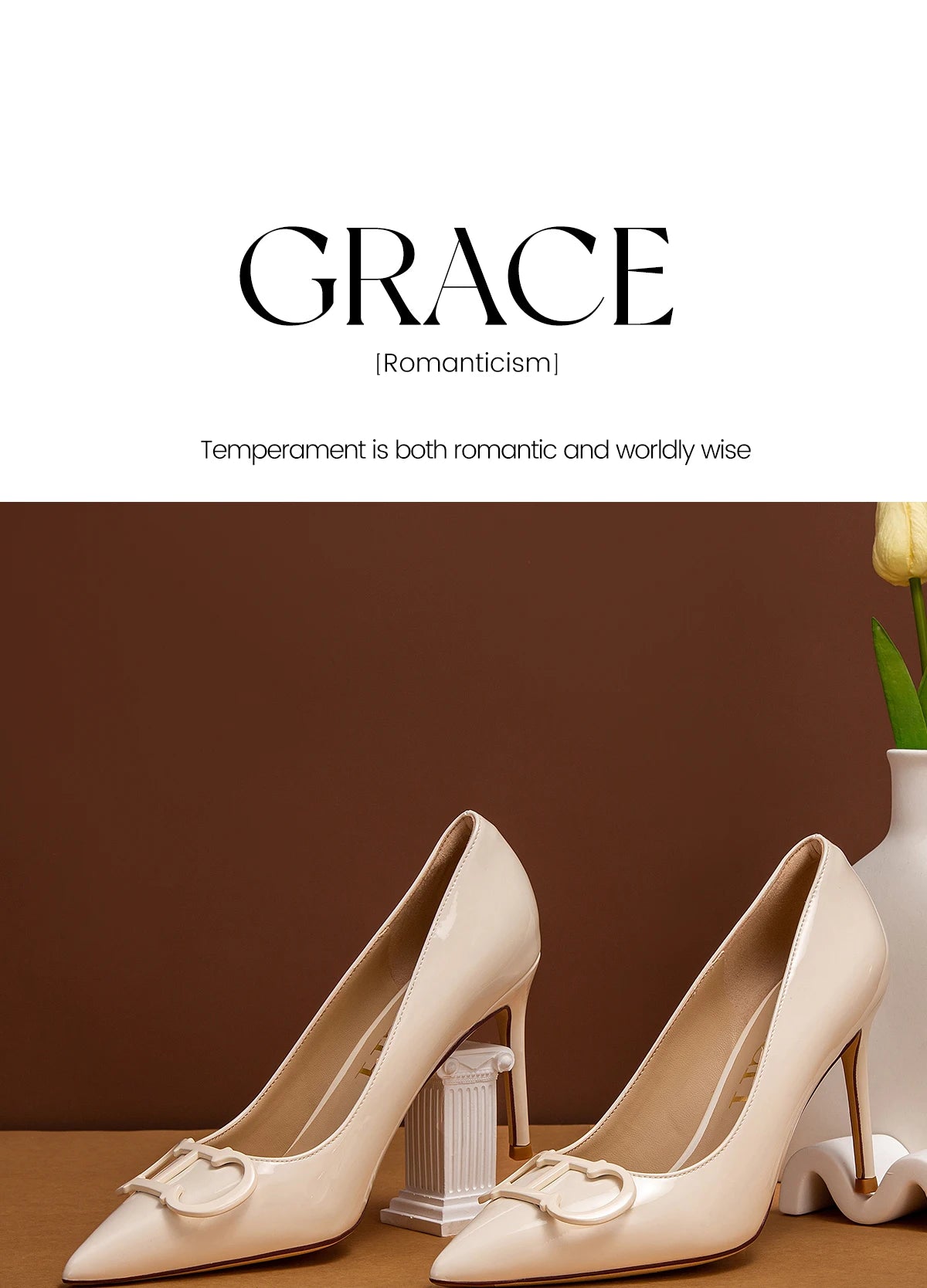 Women's Pointed Toe Pumps With Ankle Strap, 9cm Heel, Metal Buckle