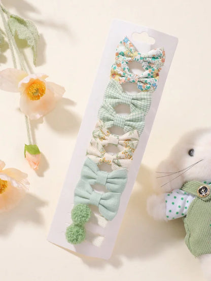 Fabric Bow Barrette Hair Clips Set 10 Pcs Polyester Alloy Geometric Pattern