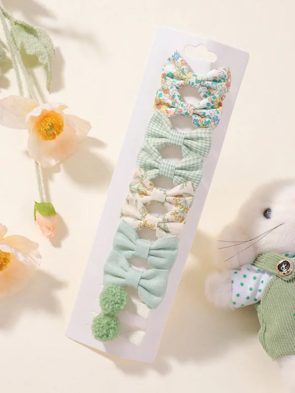 RAINBOW BOWS 10Pcs/set Handmade Fabric Printed Barrette Boutique Mini Bangs Bow Hair Clip Ins Daisy Hairgripes 2025 Spring Style