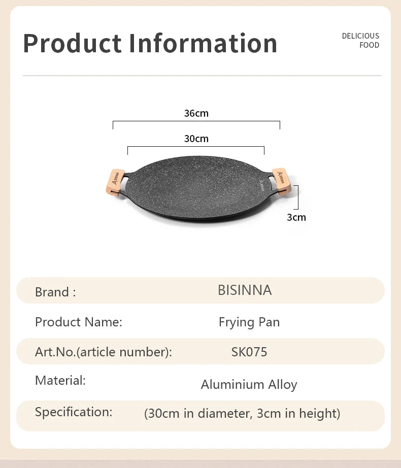 BISINNA 30CM Outdoor BBQ Grill Pan Non Stick Stovetop Baking Tray Korean Roastig Grill Plate Camping Equipment