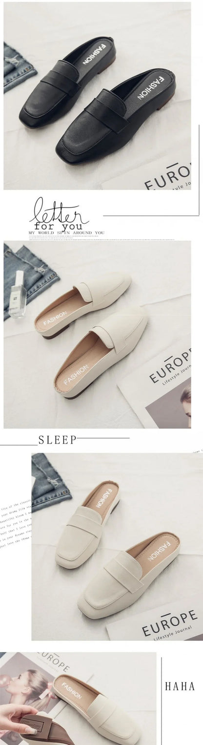 Women Leather Slip-On Flat Shoes PU Insole Casual Comfort