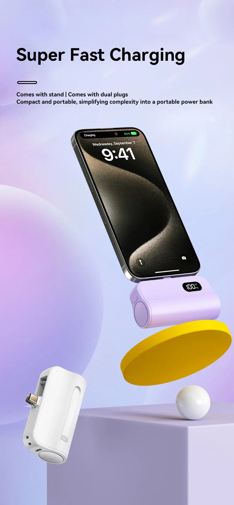 Mini Capsule 50000mAh High Capacity Power Bank Portable Wireless Fast Charging External Battery For iPhone Huawei Samsung