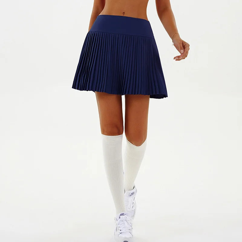 High Waist Women Tennis Pleated Skirt with Inner Lining High Waist Double Layer Design Sport Sexy Fitness Yoga Shorts Dancing