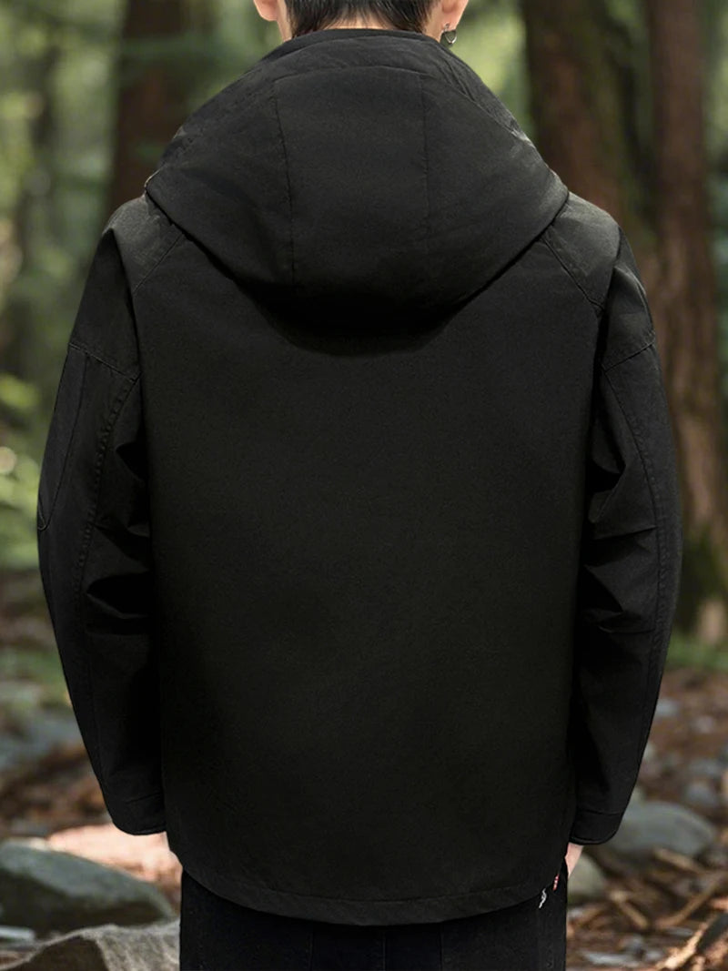 Waterproof Jacket Men Outdoor Softshell Zip Up Hooded Jacket Windbreaker Hiking Camping Coats Lightweight Spring Autumn Coats