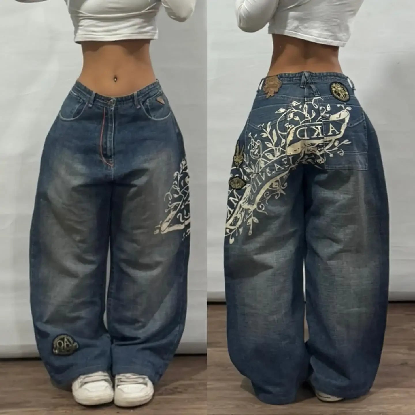 American Fashion Trend Joker Pattern Embroidered Loose Jeans Women Street Y2K New Hip Hop Oversized Wide-leg Pants Unisex Jeans