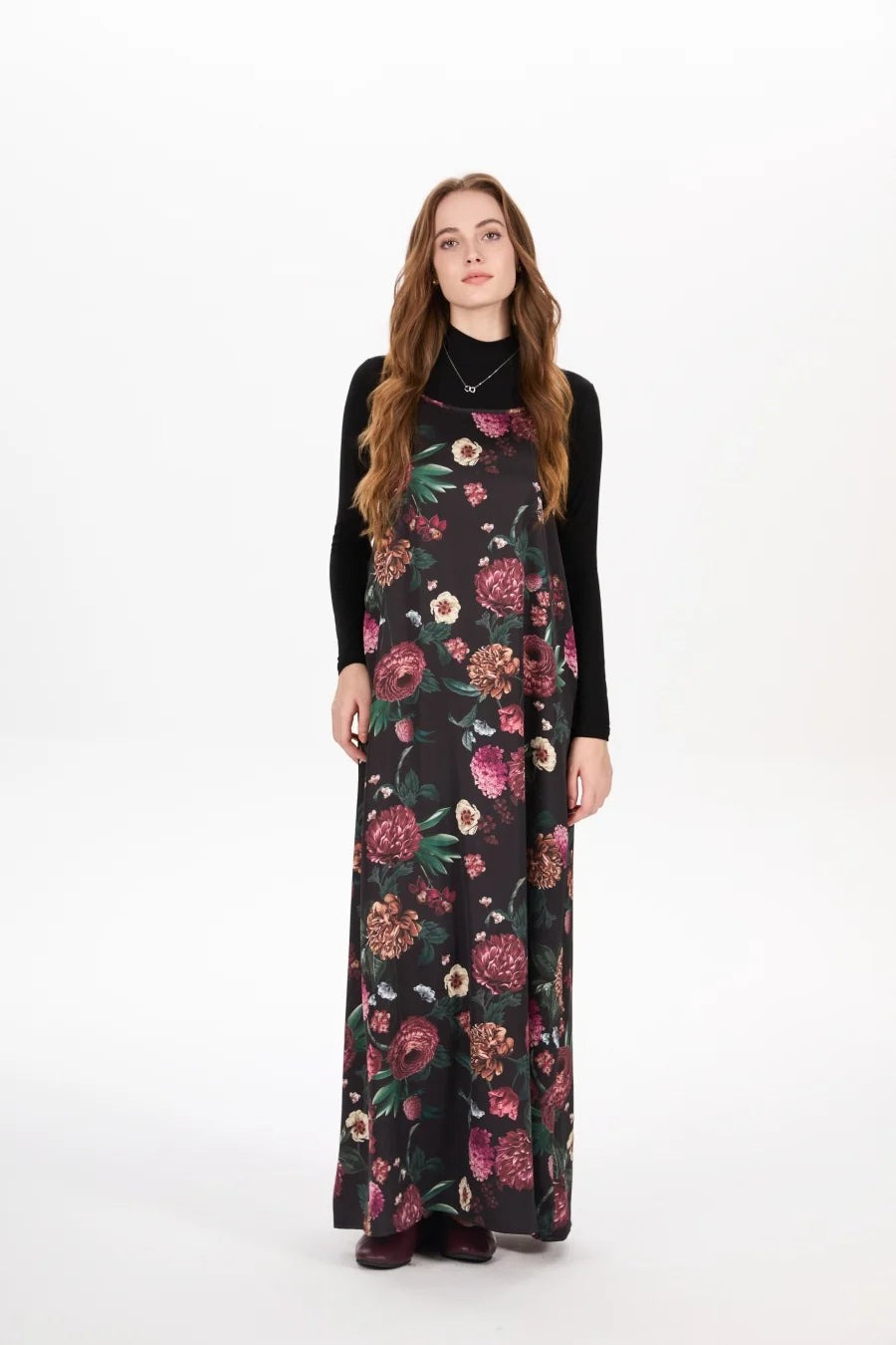 AS AW25 elegance slip satin dress + knitting cross top +mockneck woman clothing set adjustable maxi floor length