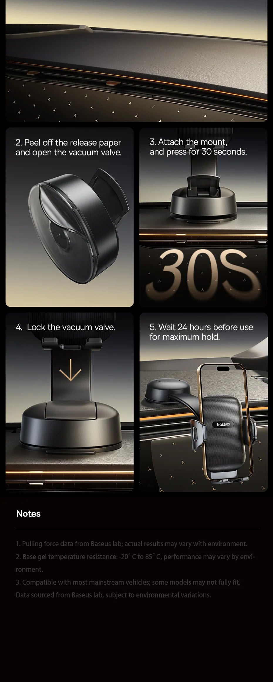 Baseus Car Phone Holder Sucker for Dashboard Windshield Mobile Car Cell Phone Holder Clamp For iPhone Pro Xiaomi Huawei Samsung