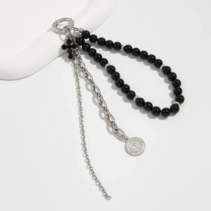 Pearl Beaded Keychain With Peach Heart Bead And Zinc Alloy Chain