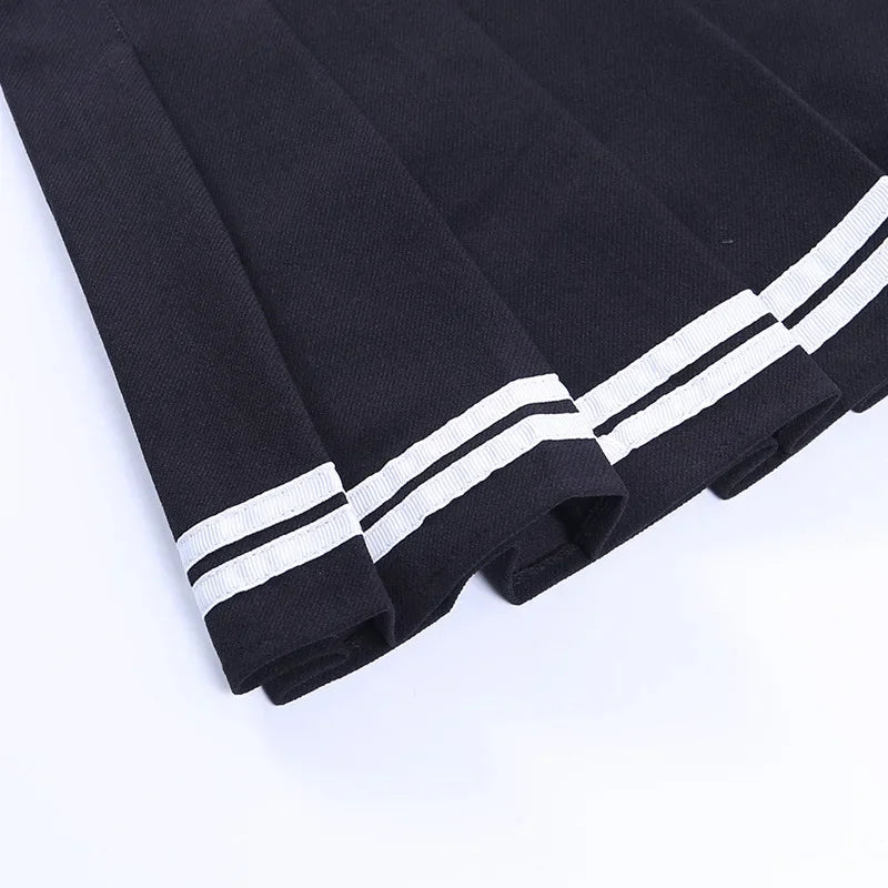 Fashion Korean Style Patchwork Skirt Harajuku Black Pleated Skirts Gothic Streetwear High Waist Mini Skirt Women Punk Skirt