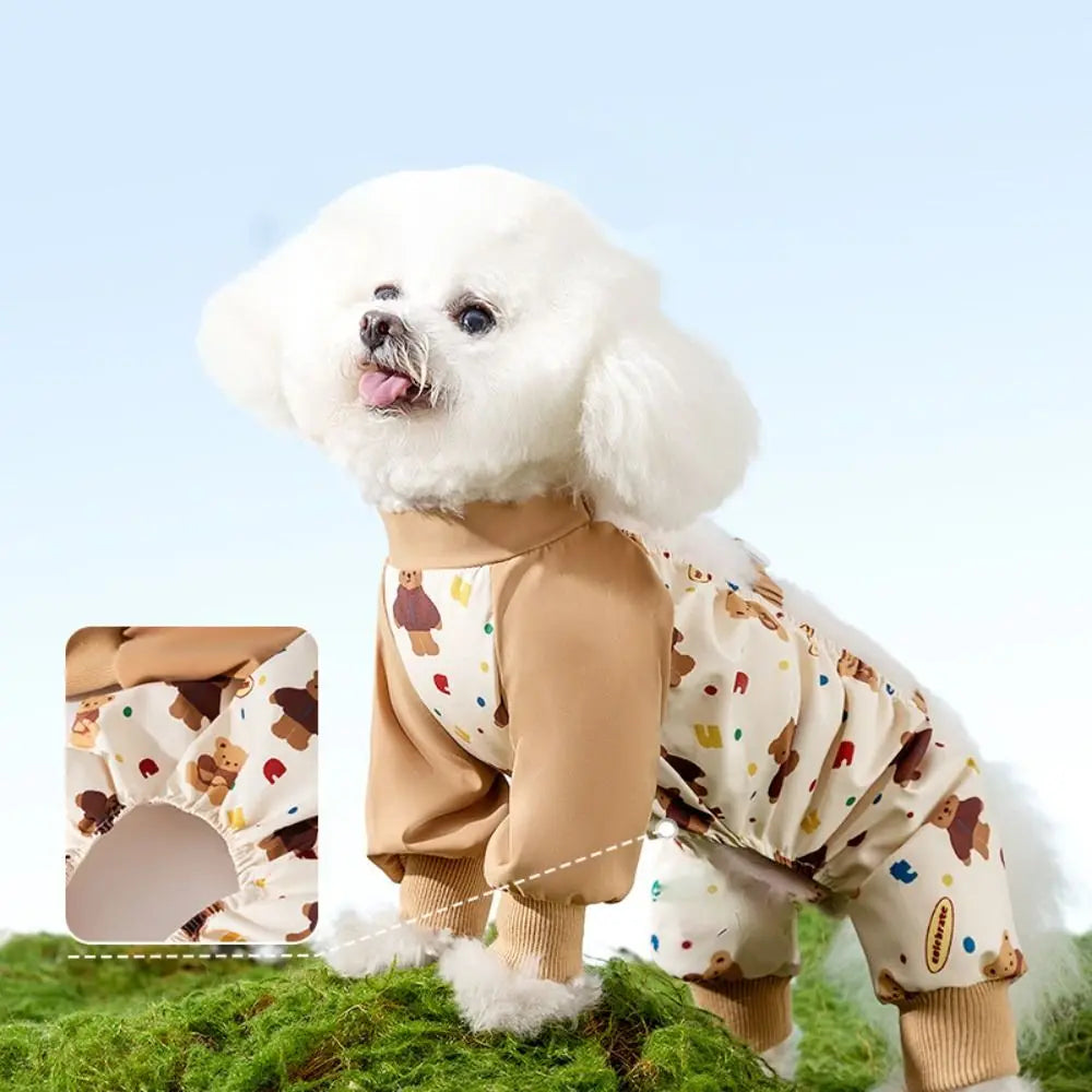 Waterproof Pet Strolling Going Out Pants Back Elastic Band Cartoon Dog Four Legged Pants S~XXL Dust-proof Dog Leggings