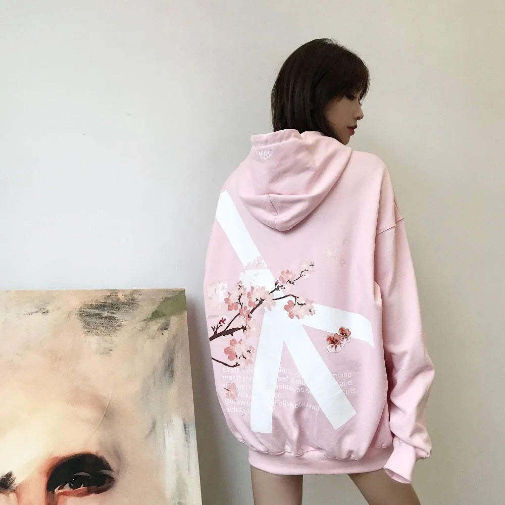 Streetwear Y2K Harajuku Cute Cherry Blossom Graphic Print Oversized Hoodie Gothic Casual Pullover Sweatshirt Men Women Clothing