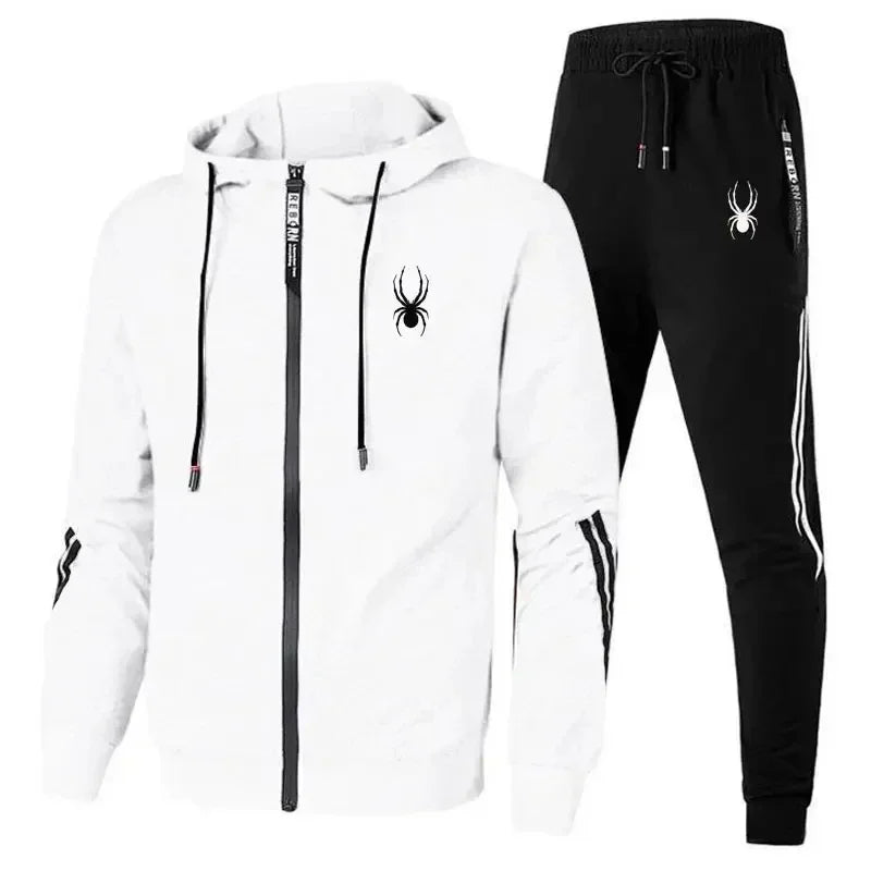 New Spring and Autumn running breathable and fashionable fitness set for men, a two-piece casual zipper jacket and sport pants