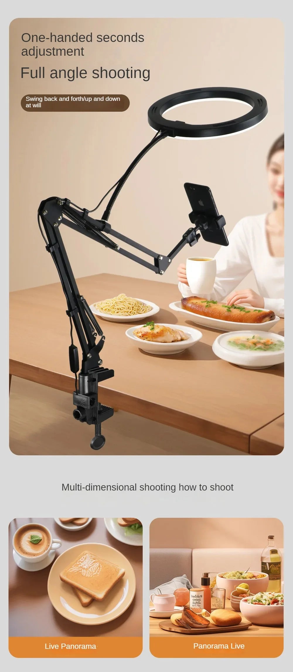 Live Stand Mobile Phone Professional Overhead Lighting Fixed Shooting Camera With Instructi Recording Video Selfie Stick