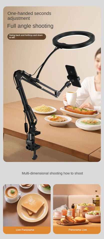 Professional Tripod For Mobile Phone With Overhead Lighting And Selfie Stick