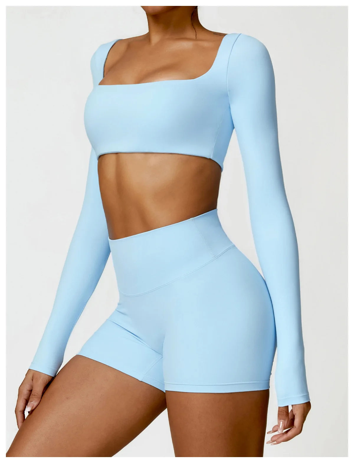 Hearuisavy Casual Quick Dry Sportswear Women Square Neck Gym Top Women Fitness Sports Crop Top Female Long Sleeve Yoga Clothing