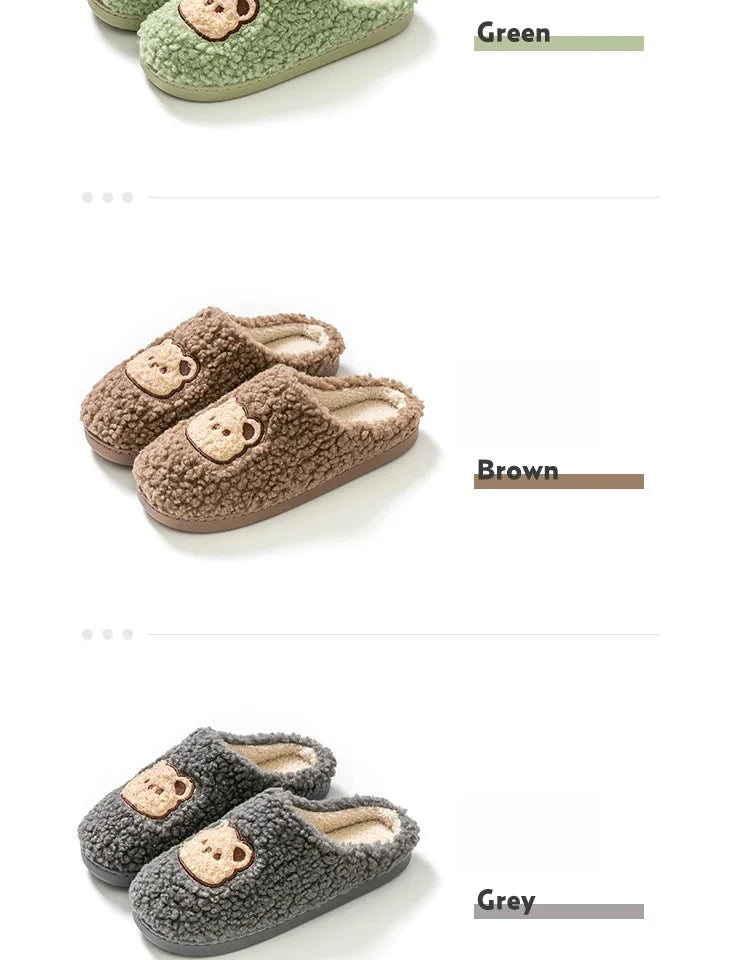 TZLDN Fashion Men's Slippers Winter Warm Cartoon Bear Lovely Indoor Soft Sole Non-slip Dormitory Causal Home Plush Shoes Couple